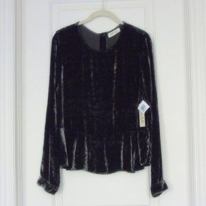 Bella Dahl Crushed Velvet & Silk Top with Peplum in Pewter Size M New with Tags